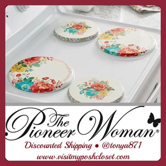 🦋 New Pioneer Woman Fancy Flourish Stove Burner Covers, 4 Count - Picture 1 of 6
